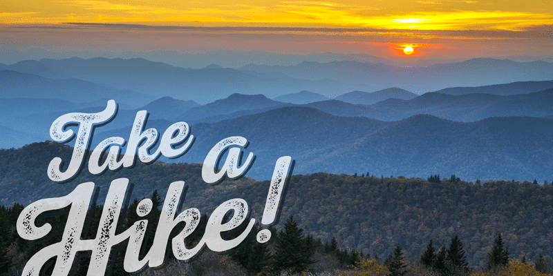 an image of the blue ridge mountains as part of the enterprise software campaign, take a hike.