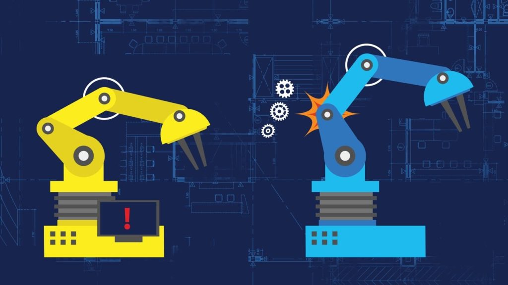 an image of factory automation equipment breaking