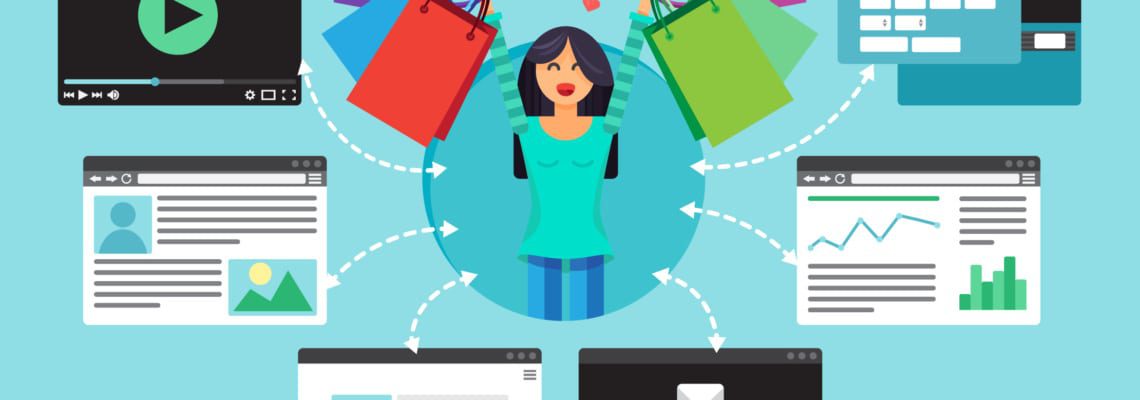 a graphic image of a happy customer utilizing a self--service customer portal