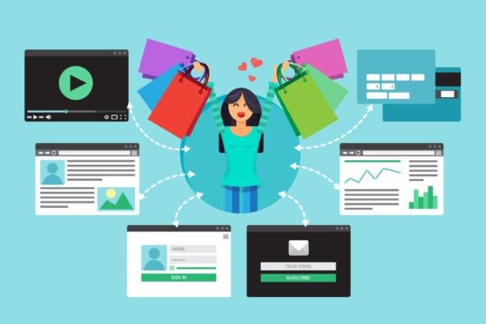 a graphic image of a happy customer utilizing a self--service customer portal