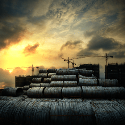 a picture of steel rods like those produced by ArcelorMittal Steelworkers.