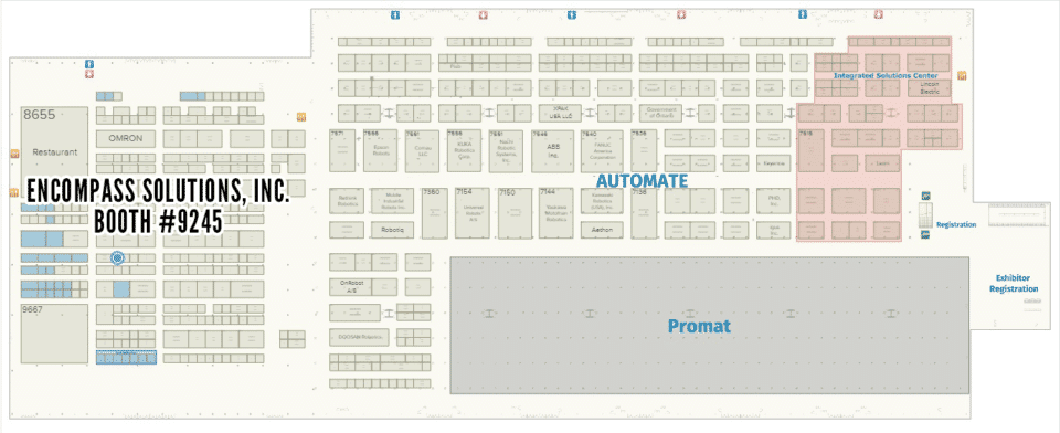 an image of the encompass solutions booth 9245 at automate 2019 floorplan