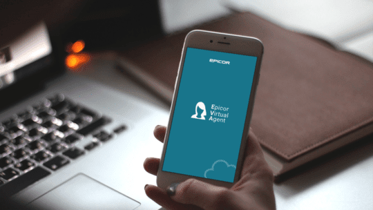 An image of the Epicor Virtual Assistant, EVA, being used on a mobile device
