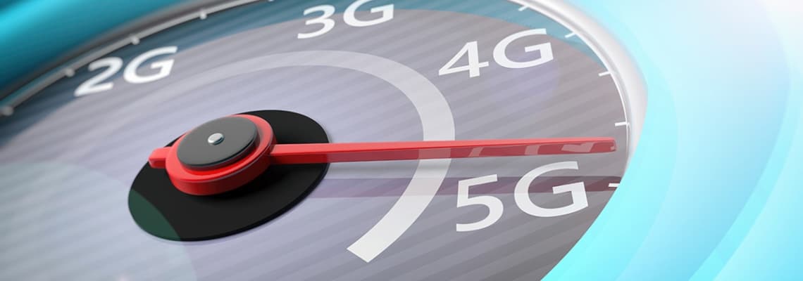 an image concept of 5g wireless network at the apex of a spedomete. 4g versus 5g wireless technologyr