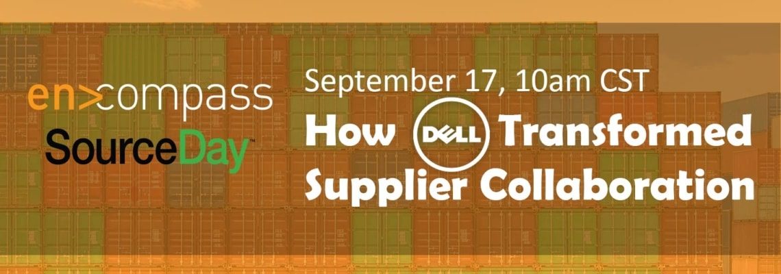 an image of the live webinar banner for sourday encompass webinar on modernizing supplier collaboration, with dell case study