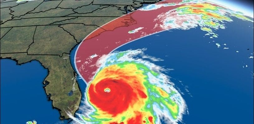 an image of hurricane dorian and the storm's path