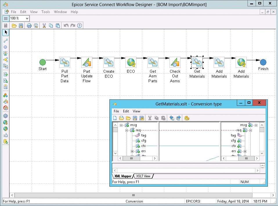 Epicor Service Connect—a rapid platform for incorporating workflow and system orchestration through visual designers with little to no programming effort as part of the Epicor Business Architecture