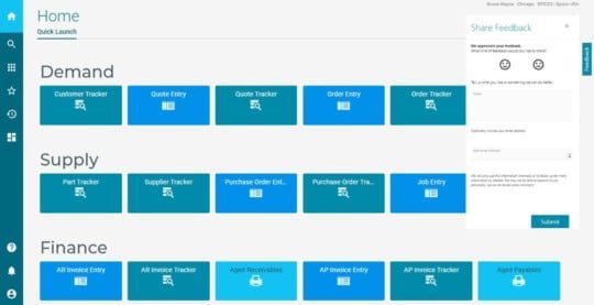an image of epicor erp cloud 10.2.600 in-app feedback