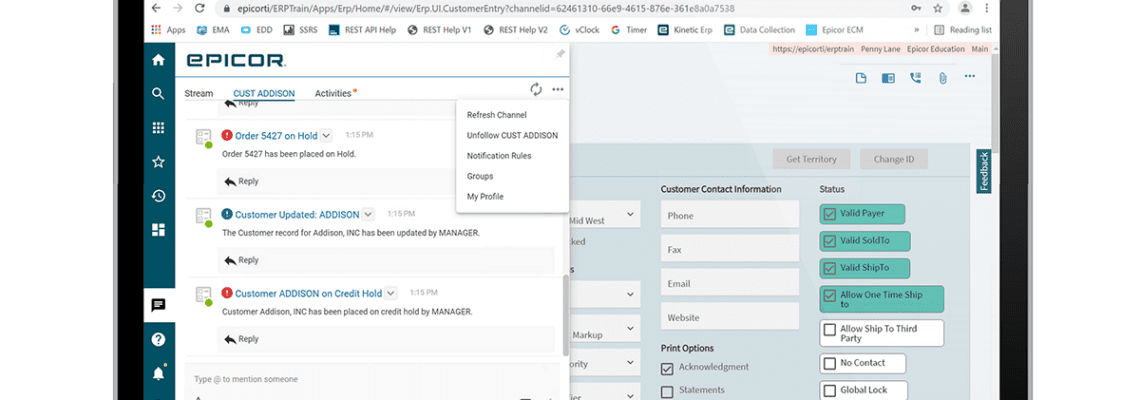 Epicor Collaborate screens while using the collaboration tools
